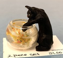 (image for) Black Cat Playing in Fish Bowl