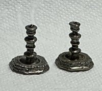 (image for) Pair of Silver Tone Candlesticks with Hexagon Rope Trim Base