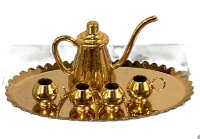 (image for) Vintage Brass Tray and Coffee Pot with Cups