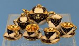 English white, blue, and real gold tea set