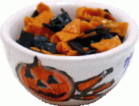 (image for) Black and Orange Nacho Chips in Trick or Treat Bowl