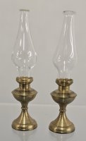 (image for) Pair of Brass Candlesticks with Glass Chimneys (Globes)