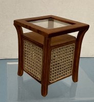 (image for) Walnut Finish Square End Table with Woven Sides