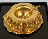 Gold Finish Punch Bowl and 7 Cups