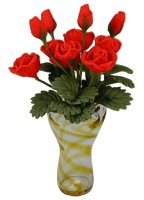 (image for) Red Roses in Amber Striped Ruffle Vase