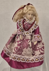 (image for) Blonde-Haired Young Lady in Fuschia Dress with Cream Lace Overlay