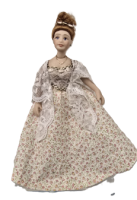 (image for) Handpainted Porcelain Doll in Ivory Dress With Pink Flowers