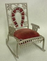 Antique Silver Metal Rocker with Red Seat