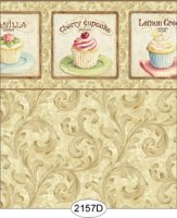 (image for) Wallpaper - Cupcake Scroll with Border - Light Brown