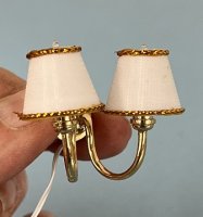 (image for) Double Light Sconce with Gold Trimmed White Shades