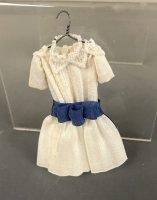 Cream Colored Dress with Blue Silk Bow