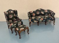 (image for) 3 piece blue floral living room set