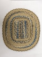 Slightly oval Rug in Taupe, tan and blue