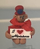 (image for) Brown Bear in Red Hat Holding a 'I Love Miniatures' Sign