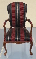 (image for) Walnut Finish Burgundy Red and Navy Striped Chair