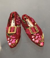 (image for) Red Brocade Shoes with Gold Buckles