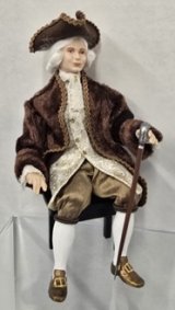 Revolutionary War Doll In Tricorn Hat And Brown Velvet Coat (image for) Revolutionary War Doll In Tricorn Hat And Brown Velvet Coat