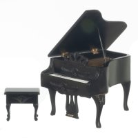 (image for) Carved Piano with Stool, Black