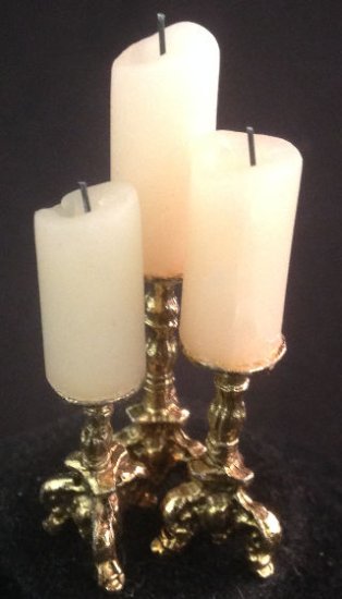 (image for) 3 Brass Candlesticks with Candles - Click Image to Close