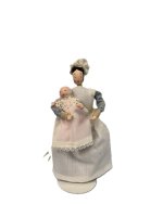 (image for) Vintage Nursemaid Wooden Bead Head Doll Holding Infant