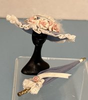 (image for) Blue Silk Wide Brim Hat with Parasol