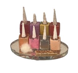 (image for) Oval Mirrored Vanity Tray with Nail Polish, Cotton, and Nail File
