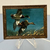 (image for) Print of ducks in flight in dark wooden frame