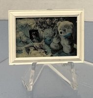 (image for) Winter in blue with white teddy bear print in white frame