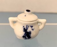 (image for) Blue Windmill on White Porcelain Chamber Pot with Lid