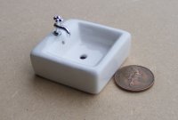 (image for) Square bathroom sink white porcelain with silver faucet