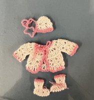(image for) Pink/White Crochet Baby Jacket, Bonnet, and Booties