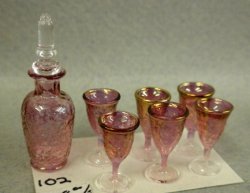 (image for) Cranberry Glass Decanter & 6 Goblets