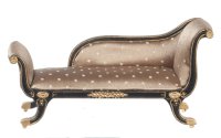 Miniature Black and Gold Chaise Lounge with Cream Upholstery