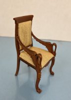 (image for) Swan neck arm chair with gold fabric in walnut