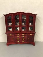 (image for) Red Mahogany Dining Room Hutch with Dishes