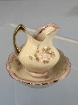 Beige with Pink Trim Pitcher and Bowl