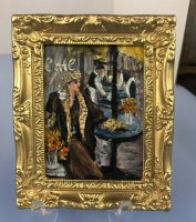 (image for) Miniature OIL Painting "The Cafe"Vintage 50's Fashion Leopard Co