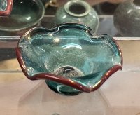 Blue blown glass with brown edge
