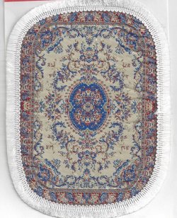 Rounded woven carpet 7 1/2" x 5 1/2" with fringe