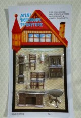 (image for) 1/4" Quarter Scale Dollhouse Furniture NOS Table Chairs Clock Desk Hutch