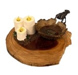 Three Candles, Water Bowl, and Crow on Cedar Table (image for) Three Candles, Water Bowl, and Crow on Cedar Table