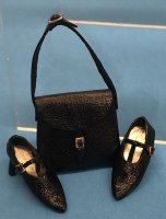 (image for) T Strap Shoes and matching Purse in Black leather