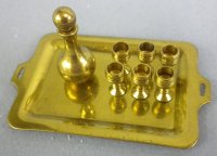 Brass Tray w/ Bottle and Goblets