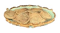 (image for) Oval Turquoise Bowl Full of Bullion Coins