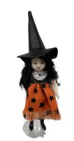 (image for) 3" Tall Tiny Witch in Orange and Black Dress