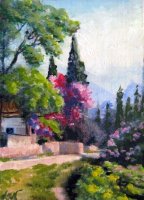 (image for) Original Painting Cityscape Urban Landscape Flowers House Trees