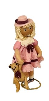 Karen Gibbs clay doll holding a Teddy Bear (image for) Karen Gibbs clay doll holding a Teddy Bear