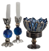 (image for) Chrysnbon Candy Dish and Pair of Candlesticks—Blue