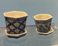 (image for) Set of 2 Sizes Blue and White Pots with Saucers