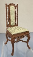 (image for) Walnut Finish Green Lacy Fabric Side Chair